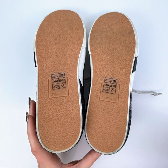 Dolce Vita Zina Sneakers Gunmetal Glitter Leather Tennis Shoes Lace Up Glam 6.5 - Picture 8 of 10